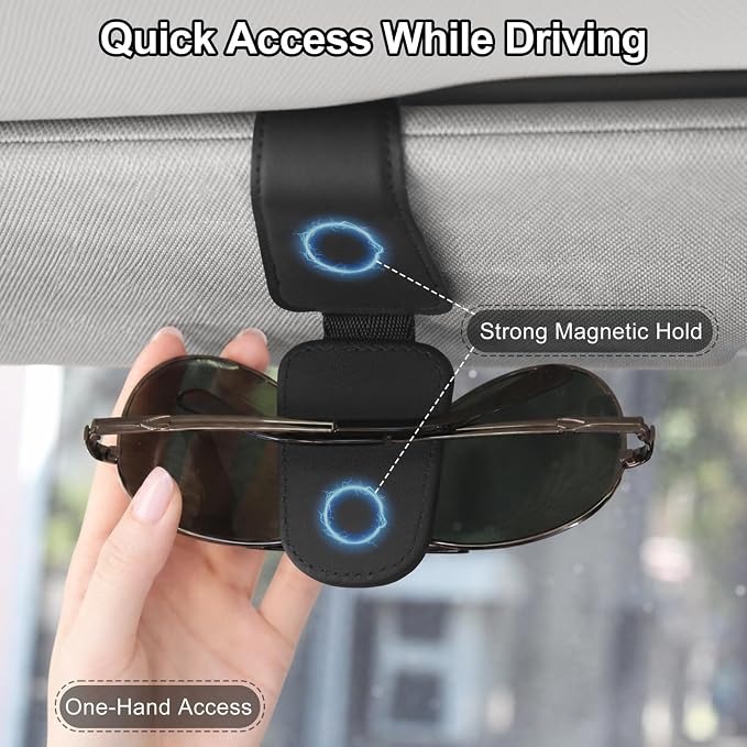 CHOSMOYI Magnetic Leather Sunglass Holder for Car, Sunglasses Clip for Car Visor, Auto Interior Accessories Universal for Different Size Eyeglasses (Black) - Image 3