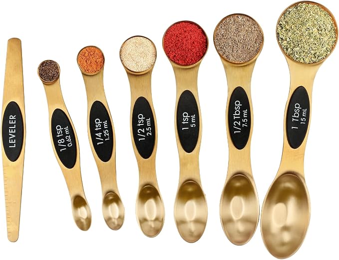 Magnetic Measuring Spoons Set Stainless Steel with Leveler, Stackable Metal Tablespoon Measure Spoon for Baking, Measuring Cups and Spoon Set Kitchen Gadgets Apartment Essentials Fits by BIDFUL