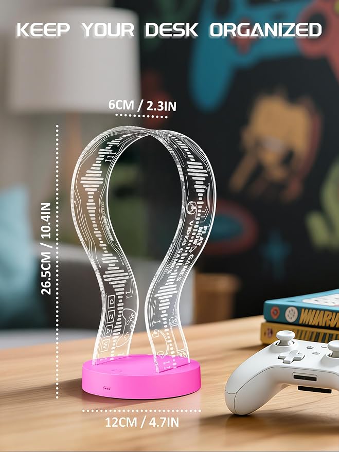 CoolGift Mart Light Up Headphone Stand with 16 Color Lights, Game Pattern Acrylic Headset Stand with 1 USB and 1 Type-C Charging Ports, Gifts for Girls Women Gamers and Music Lovers - Image 5
