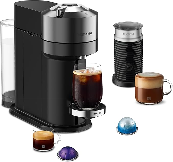 Nespresso Vertuo Next Deluxe Coffee and Espresso Maker, Pure Chrome with Aeroccino Milk Frother,1.1 liter, Black,Dark Chrome by Unknown