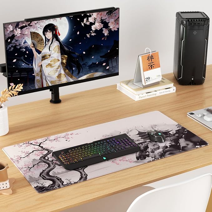KTRIO Large Gaming Mouse Pad, Desk Mat, 31.5 x 15.7 in, Zen Sakura, XXL | Smooth Micro-Weave Surface, Artistic Pattern Design, Non-Slip Rubber Base, Durable Stitched Edges, Office & Home Use - Image 6
