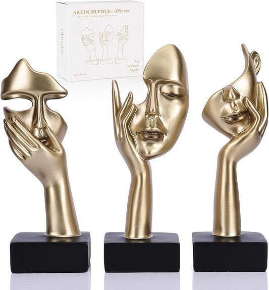 3 Pcs Thinker Large Statue Set - Black Glod Art Abstract Home Accent Figurines for Living Room, Bedroom, Shelves, Office Desktop, Coffee Table Decor, Gift for Women (3 Pcs Black Glod, 9") by oliruim