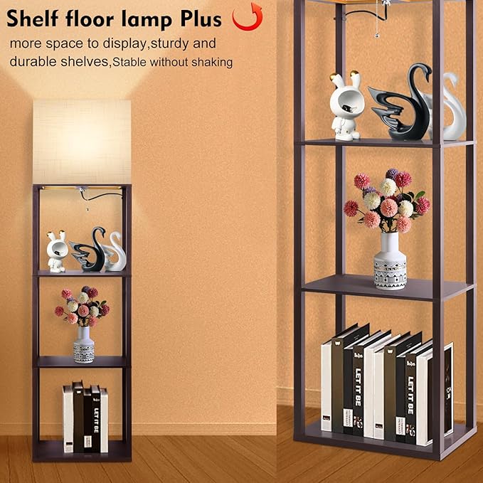 RUNTOP Plus - Floor Lamp with Shelves, Wide Shelf Lamp, Shelf Floor Lamp with 15W LED Bulb, 3 Colors Temperature, Memory Function, Large Display Storage, Standing Lamps for Living Room, Bedroom, Wood - Image 4