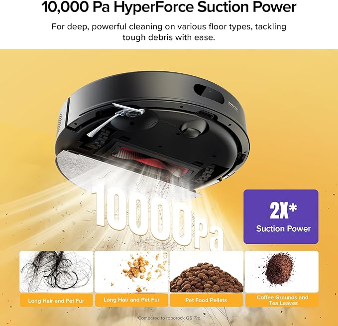 roborock Q7 M5+ Robot Vacuum and Mop, Up to 7-9 Weeks Self-Empty, 10000Pa | Upgraded from Q5 Max+, Dual Anti-Tangle System for Pet Hair & Carpet, PreciSense LiDAR Navigation, App Control, Black - Image 3