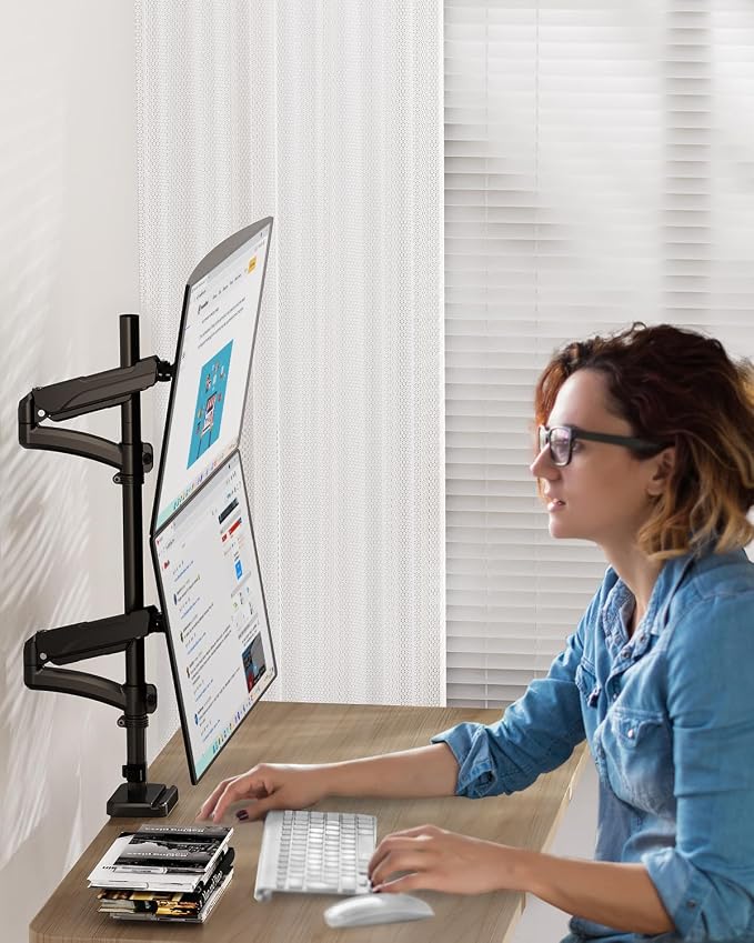 MOUNTUP Vertical Dual Monitor Mount Holds 4.4-17.6lbs, up to 32 Inch Stacked Monitor Mount with Gas Spring Arm with Clamp/Grommet Base, Dual Monitor Stand for Desk, For Home Office, VESA 75x75/100x100 - Image 9