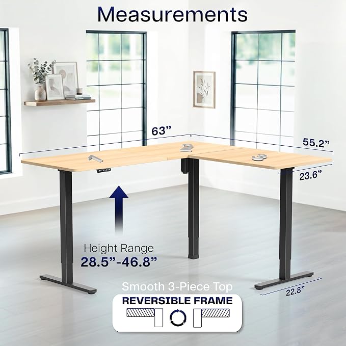 VIVO Light Wood 63 x 55 in Corner Standing Desk, DESK-E3CTBC | Electric, Reversible L-Shaped Table, Sit Stand, Height Adjustable, Memory Controller, Office Furniture Sets, Black Frame - Image 5
