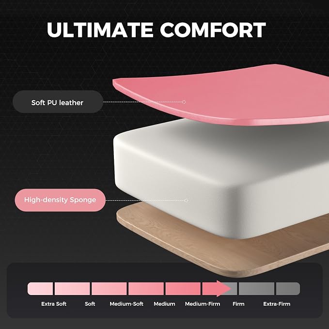 GTPLAYER Gaming Chair, Computer Chair with Footrest and Lumbar Support, Height Adjustable Game Chair with 360°-Swivel Seat and Headrest and for Office or Gaming (Faux Leather, Pink) - Image 4