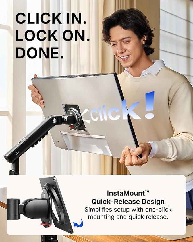 HUANUO FlowLift Pro Dual Monitor Mount for 13–32" Screens, MechaSpring Monitor Stand, Adjustable Monitor Arms for 2 Monitors with Tilt/Swivel/Rotation, Tool-Free VESA Mount, Max Load 19.8 lbs - Image 8