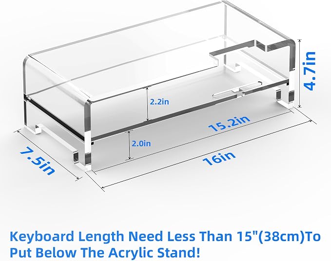 Acrylic Monitor Stand Riser Clear Laptop Stand 2-Tier L16 xW7.5 xH4.7 | Computer Monitor Stand Laptop Riser with Storage, Compatible with All Notebooks and Monitors, Desk Organizer for Home Office - Image 2