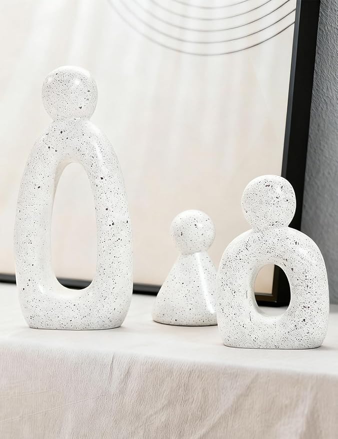 Abstract Family of 3 Figurines Modern Sculptures - Minimalist Home Decor for TV Stand, Bookshelf, Living Room | Decorative Accents and Gift Ideas as Knick Knacks for Shelves (White) by Joogour