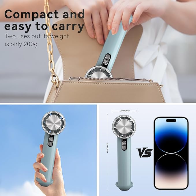 Handheld Cooling Fan, 5 Speeds Portable Air Conditioner Fans, Rechargeable Mini Fan with USB for Women Men Travel/Camping/Outdoor for Travel Outdoor/Disney/Concerts/Gifts for Women & Men (BLUE) - Image 3