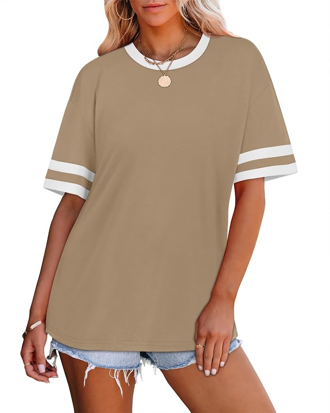 WIHOLL Womens T Shirts Loose Fit Short Sleeve Tees Crew Neck Color Block Summer Tops 2026 Fashion - Image 3