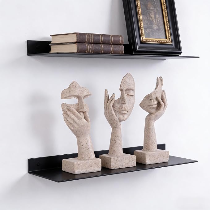 3 Pcs Thinker Statue - Resin Art Abstract Home Accent Figurines for Decor Apartment Bookshelf Floating Shelf Living Room Coffee Table Office Desk Counter Decor (3 Pcs Sandstone, 6") - Image 4