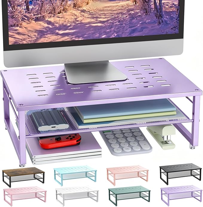 gianotter 2-Tier Metal Monitor Stand Riser, Office Desk Storage Organizer for Computer Monitor, Laptop, Printer, Office Supplies (Purple) by gianotter