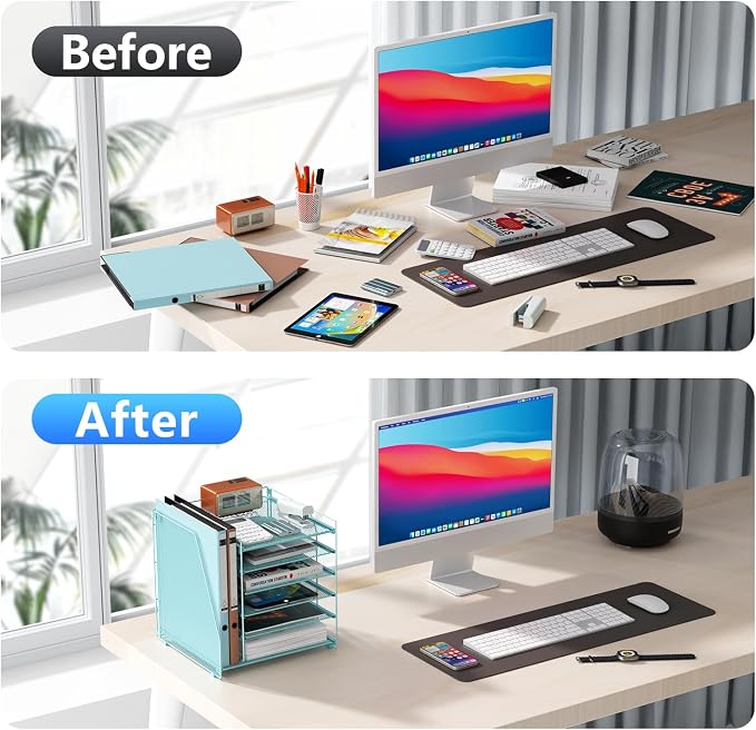 gianotter 6-Tier Paper Organizer With Magazine Holder | Desk Organizers and Accessories, File Organizer for Office Supplies Storag (Blue, 6-Tier) - Image 2