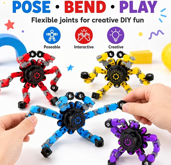12PCS Transformable Fidget Spinner Toys for Kids and Adults | DIY Robot Chain Fidget Toys, Sensory Toys for Stress Relief, Party Favors, Classroom Rewards & Birthday Gifts - Image 9