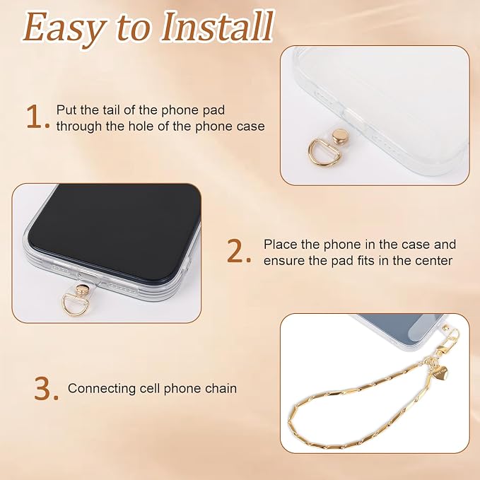 AULEEP Phone Chain Wristlet Gold Phone Charm Wrist Strap,Universal Metal Phone Wristlet with Clear Tether Tab,Anti Theft Phone Strap for Shopping Traveling Party - Image 4
