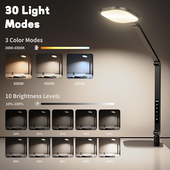 LitONES LED Desk Lamp for Home Office, Soft Edge-lit Design - Modern Style | Eye-Caring Diffused Light, Professional Computer Light for Reading, Crafts & Zoom, Dimmable with 30 Modes, Memory & Timer - Image 3
