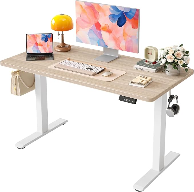 TIQLAB Electric Standing Desk, 47 * 24 Inches Adjustable Height Stand up Desk,Sit Stand Home Office Table with Splice Board, Light Walnut by TIQLAB