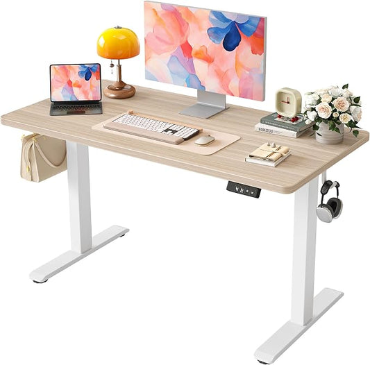 TIQLAB Electric Standing Desk, 47 * 24 Inches Adjustable Height Stand up Desk,Sit Stand Home Office Table with Splice Board, Light Walnut by TIQLAB