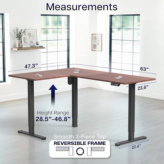 VIVO Dark Walnut 63 x 47 in Corner Standing Desk, DESK-E3CTD-47 | Electric, Reversible L-Shaped Table, Sit Stand, Height Adjustable, Memory Controller, Office Furniture Sets, Black Frame - Image 5