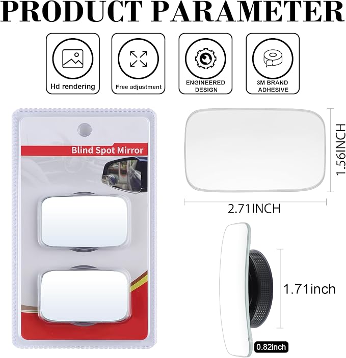 LivTee Blind Spot Car Mirror, Rectangular HD Glass Frameless Convex Side Mirror Blindspot, Reusable 360° Wide Angle Rear View Car Mirrors with Powerful Adjustable Suction Cup - Exterior Mirrors - Image 3
