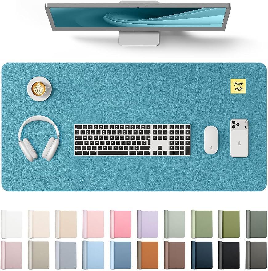 YSAGi Leather Desk Pad Protector, Office Desk Mat, Large Mouse Pad, Non-Slip PU Leather Desk Blotter, Laptop Desk Pad, Waterproof Desk Writing Pad for Office and Home (Turquoise, 31.5" x 15.8") by YSAGi