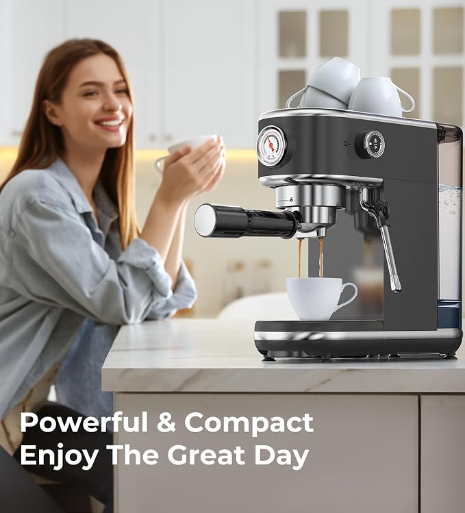 atatix 20 Bar Espresso Machine with Milk Frother, Compact Espresso Maker | Stainless Steel Coffee Machine with Precise Temp Control, 44oz Removable Water Tank for Latte, Cappuccino, Dark Grey - Image 8