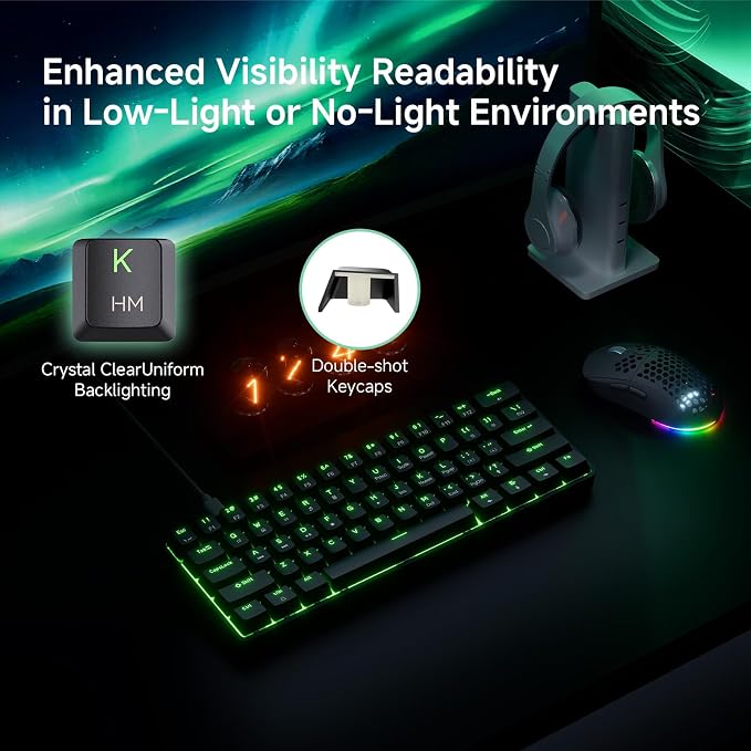 TMKB 60% Mechanical Gaming Keyboard, Red Linear Switch, Wired, Black | LED Backlight, Anti-Ghosting, Detachable USB-C, Double-Shot Keycaps, 61 Keys - Image 4