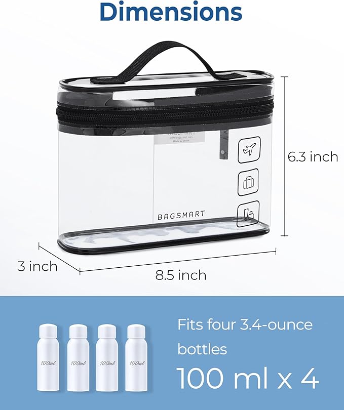 BAGSMART TSA Approved Toiletry Bag, 2 Pack Clear Makeup Cosmetic Bag Organizer, Quart Size Travel Bag for Toiletries, Carry-on Travel Accessories Essentials, Purple-2pcs - Image 4