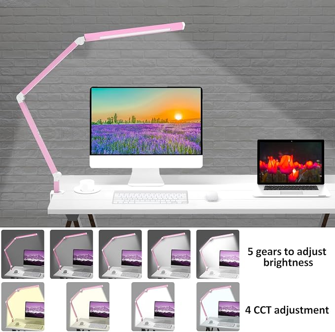 Micomlan Architect Desk Lamp with Clamp, Led Desk Lamp with Dual Light Bars and Adjustable Swing Arm, Clip-on Stepless Dimming Table Light Computer Lighting for Home Office Sewing Painting Hobby - Image 5