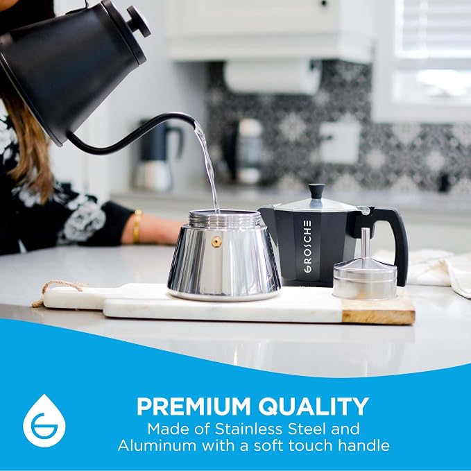 GROSCHE Milano Induction Stovetop Espresso Maker Moka Pot 6 Cup (Black) | Induction Moka Pot For Gas, Electric And Induction Cooktops With Aluminum Upper Chamber, Stainless Steel Base, And Burn Guard - Image 5