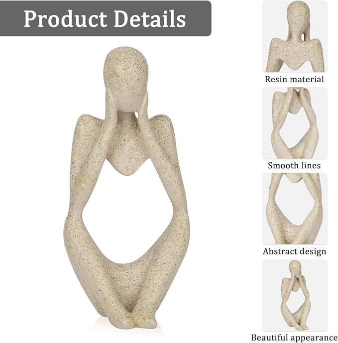 Sandstone Resin Thinker Style Abstract Sculpture Statue Collectible Figurines Home Office Bookshelf Desktop Decor (Small Sandstone, Focus) - Image 4