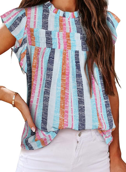 SHEWIN Womens Summer Crewneck Tank Tops Casual Ruffle Sleeveless Tops Shirts by SHEWINBeYourFashionStylist