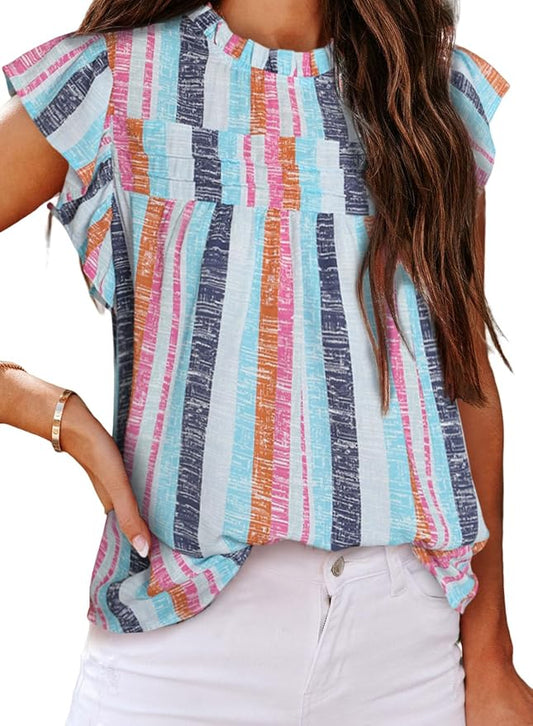 SHEWIN Womens Summer Crewneck Tank Tops Casual Ruffle Sleeveless Tops Shirts by SHEWINBeYourFashionStylist