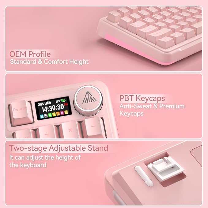 SOLAKAKA A99 Pro Wireless Gaming Keyboard with LCD Screen & Metal Knob, 96% Layout Mechanical Keyboard, 2.4GHz/BT5.0/USB-C, Hot Swappable, Creamy Keyboard with Gasket Structure, RGB, for Win/Mac - Image 9