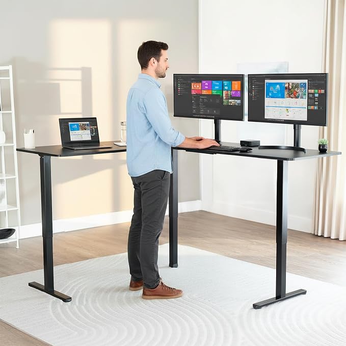 VIVO Black 75 x 63 in Corner Standing Desk, DESK-E3CTB-75 | Electric, Large Reversible L-Shaped Table, Sit Stand Height Adjustable, Memory Controller, Office Furniture Sets, Black Frame - Image 2