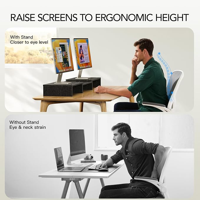 AMERIERGO Dual Monitor Stand Riser for 2 Monitors, Monitor Stand for Desk, Adjustable Computer Monitor Stand with 2 Slot, Multifunctional Desktop Organizer Stand for Laptop, PC, Computer, Printer - Image 4