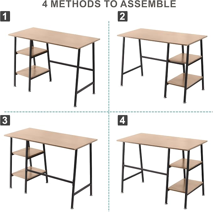 VECELO 43 Inch Computer Home Office Desk, Modern Simple Writing Desk with Storage for Bedroom, Simple Table Modern Student Study Desk,Water Proof, Oak+Black Leg - Image 9