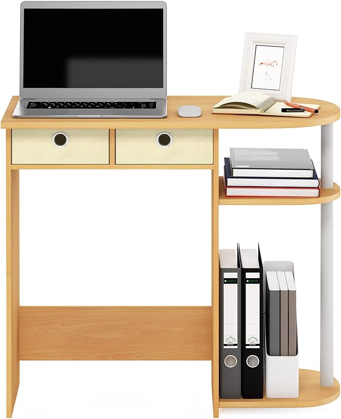 Furinno Go Green Desk, 31.5" Wide Gaming Desk with 2 Side Shelves and Storage Bins, Computer Desk, Office Desk for Home Office, Study Room, Dorm, Bedroom, Beech - Image 4