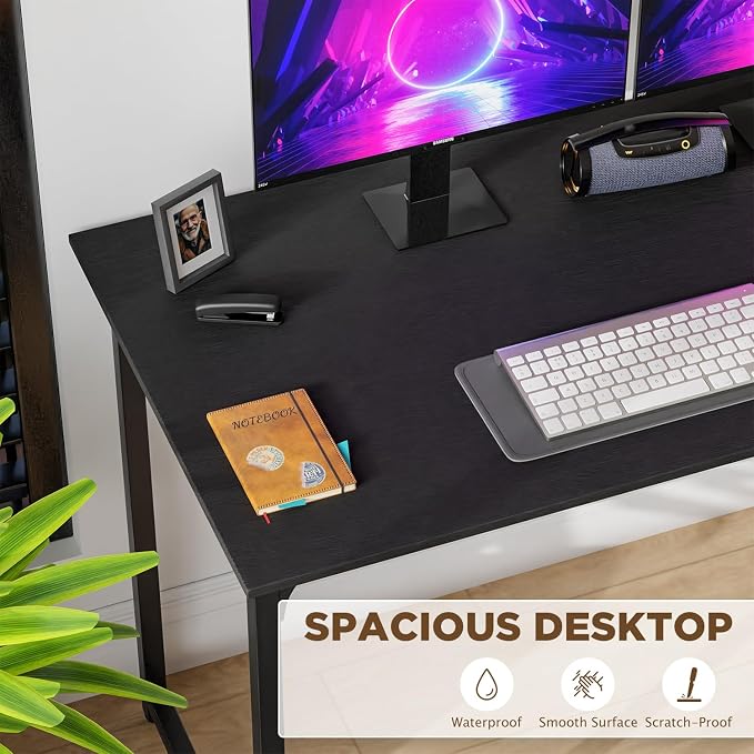 PayLessHere | 47 Inch Computer Desk | Black | Sturdy Office Desk | Metal Frame, Adjustable Feet | Water-Resistant, Scratchproof Surface | Writing Table for Home Office or Study | Pack of 1 - Image 4