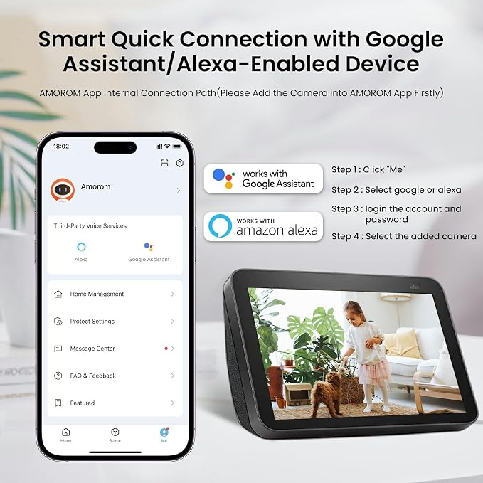 AMOROM Indoor Camera 2K, Alexa Camera for Baby/Elderly/Pet Monitoring | AI Smart Detection & Alarm, 2-Way Audio, Night Vision, 2.4G & 5G WiFi App Control, Cloud & SD Card Storage, 1 Pack - Image 6