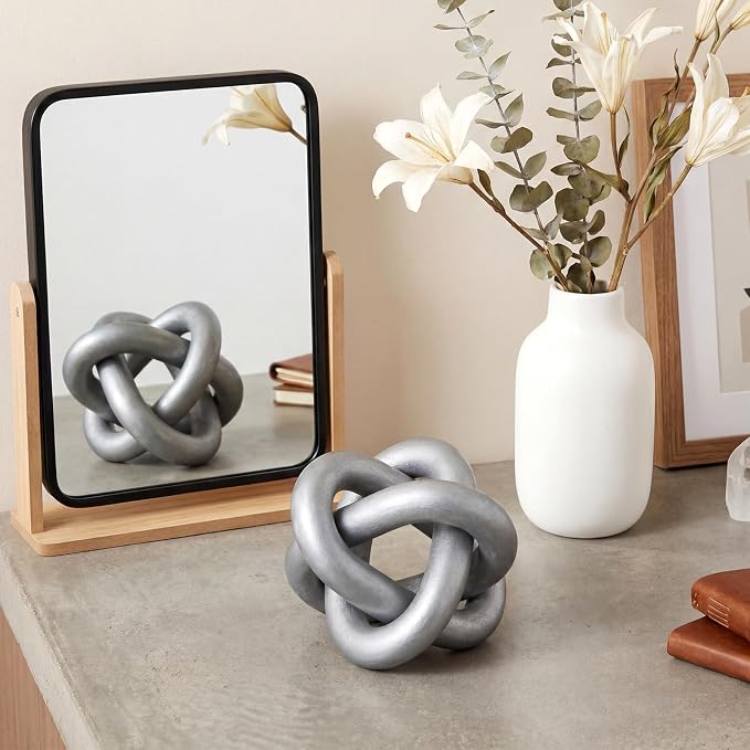 Yalikop 3 Link Wood Knot Decor Rustic Home Décor Accents Hand Carved Coffee Table Decoration, Boho Chain Link Decoration, Modern Shelf, Rustic Objects for Home Living Room Bedroom (Silver) - Image 5