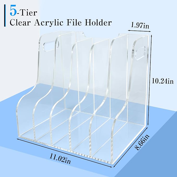 5-Tier Clear Acrylic File Holder, Vertical Document Organizer for Magazines, Binders, Notebooks & Envelopes - Multi-Purpose Desk Storage for Home Office（A4,5 Sections） - Image 2