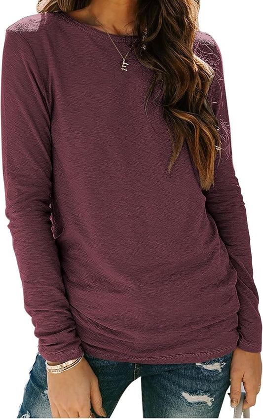 Sherosa Womens T Shirts Long Sleeve Crew Neck Shirts Basic Tee Tops Blouse by Sherosa