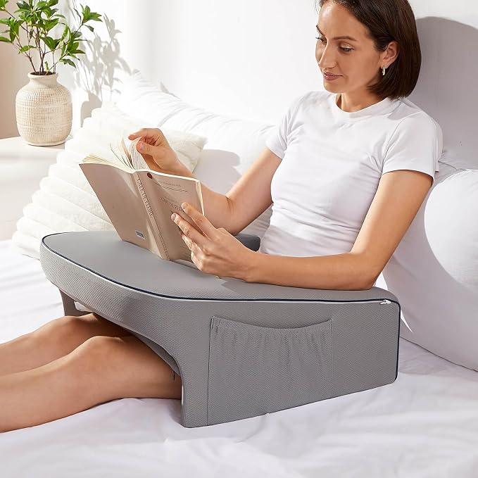 cooloo8 Reading Pillow for Bed, Gaming Pillow for Lap, Petite Adults, Teens Arm Rest Pillow, Memory Foam Lap Desk Pillow for Reading, Working, Playing, Crocheting in Bed Couch(Grey) by cooloo8