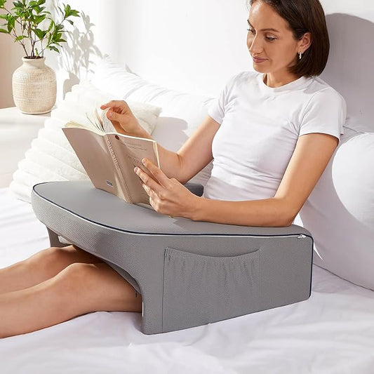 cooloo8 Reading Pillow for Bed, Gaming Pillow for Lap, Petite Adults, Teens Arm Rest Pillow, Memory Foam Lap Desk Pillow for Reading, Working, Playing, Crocheting in Bed Couch(Grey) by cooloo8