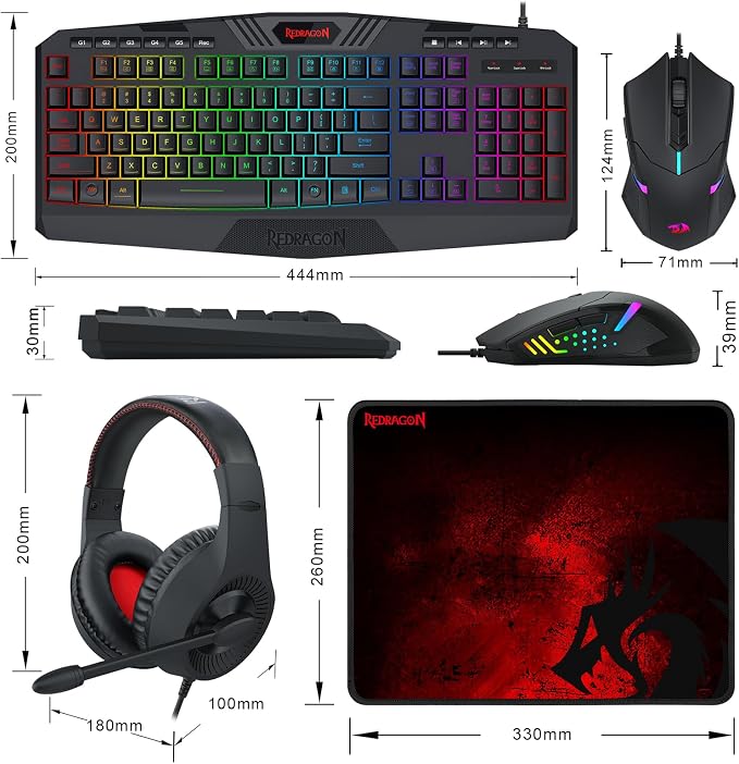 Redragon S101-3 Wired RGB Backlit Gaming Keyboard and Mouse Combo, Programmable Keyboard and Mouse (800-7200DPI), Gaming Headset Mouse Pad Combo All in 1 PC Gamer Bundle for Windows PC (Black) - Image 8