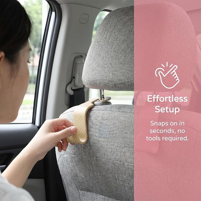 4PCS Car Seat Headrest Hooks, Auto Back Seat Hanger Holder, Durable Stylish Vehicle Organizer Universal Car Interior Accessories, Storage Hooks for Purses, Bags, Clothes (Carbon Fiber/Beige) - Image 4