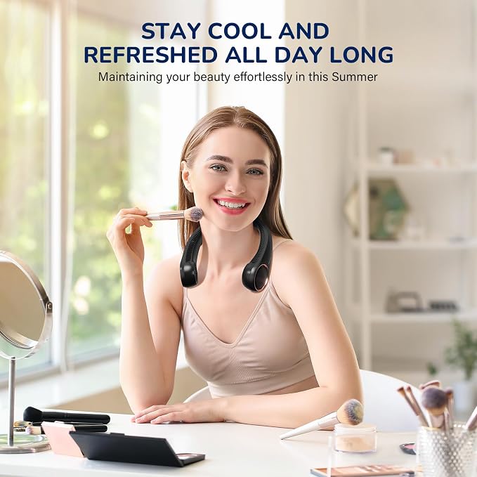 Portable Neck Fan Rechargeable, Personal Neck Cooling Fan, Hands Free Bladeless Fan, Ultra Quiet, 3 Speeds Adjustable Strong Wind, 4000 mAh Battery Operated, Gifts for Men Women Mom Dad(Black), Small - Image 4